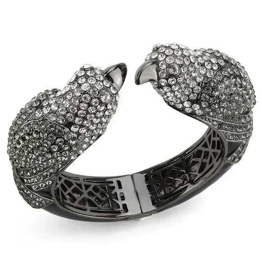 LO4333 Ruthenium Brass Bangle – Multi-Color Crystal Statement Piece