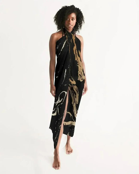 Sheer Swimsuit Cover Up Abstract Print Gold and Black