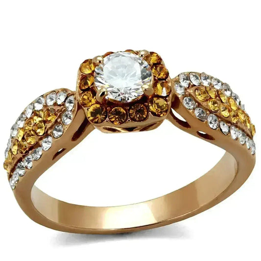 Rose Gold Stainless Steel Ring - AAA CZ Solitaire Jewelry