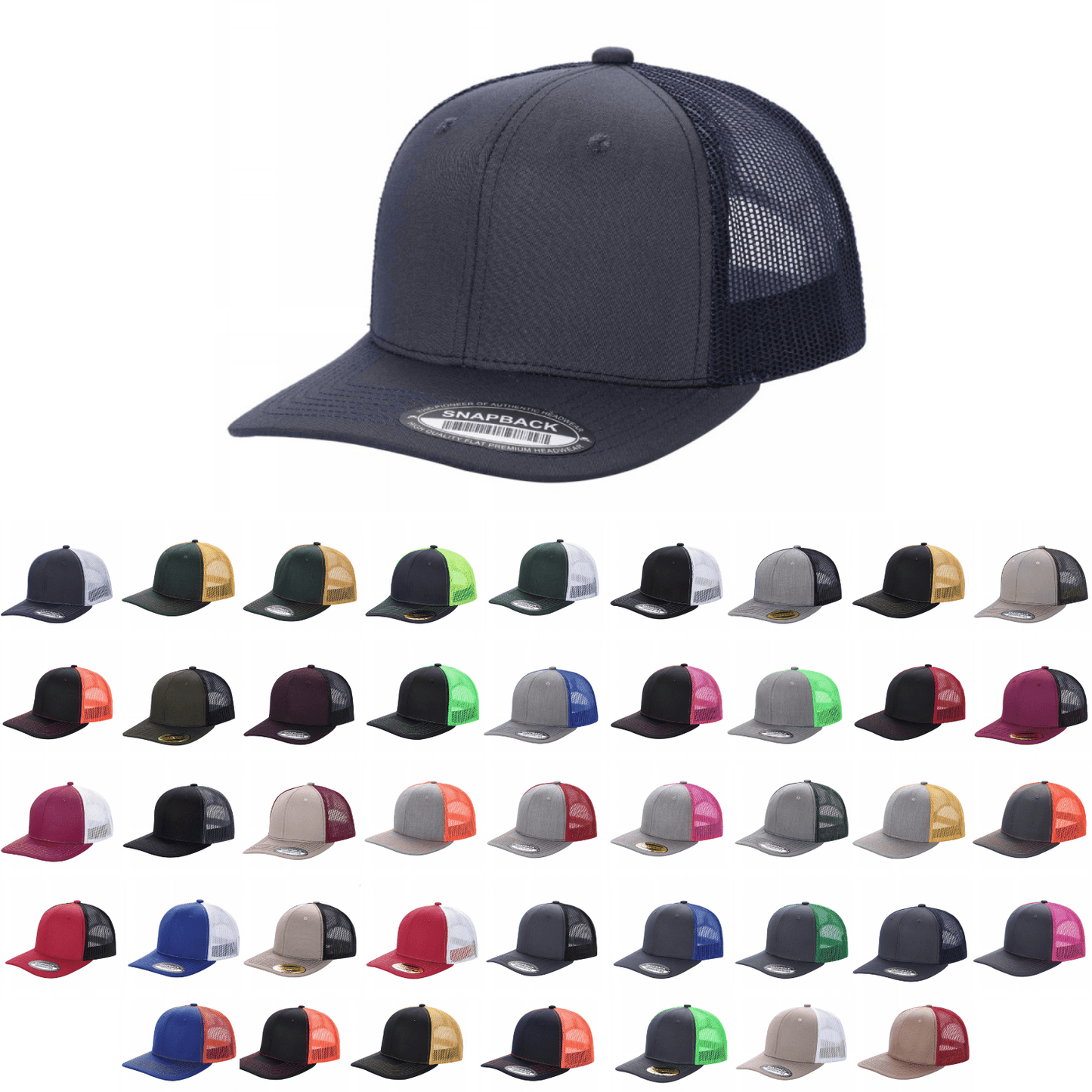 6 Panel Trucker Mesh Snapback Cap with 2 Tone